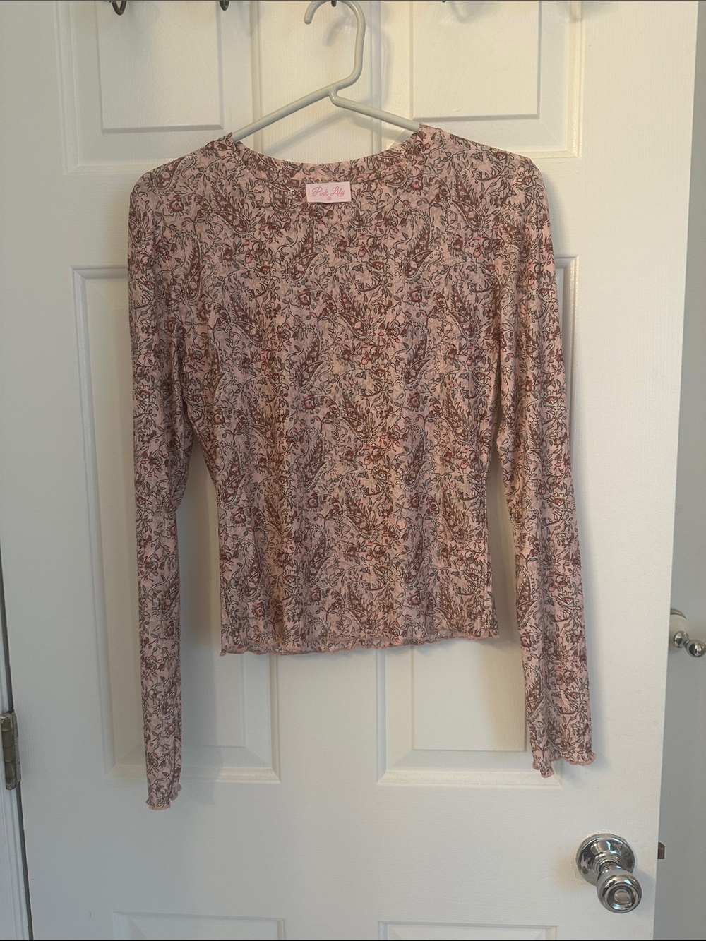Pink Lily Blush Pink Paisley Print Long Sleeve Top